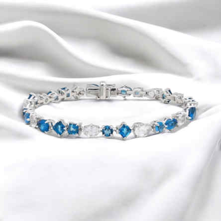 Vòng Tay Tennis Bạc 925 Blue &amp; White Topaz Tự Nhiên Victoria