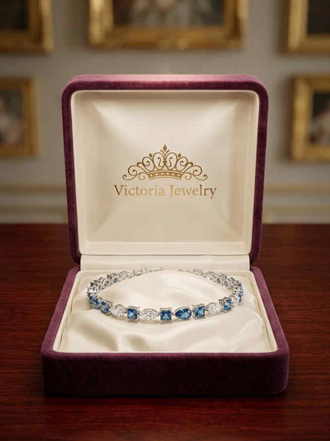 Vòng Tay Tennis Bạc 925 Blue &amp; White Topaz Tự Nhiên Victoria
